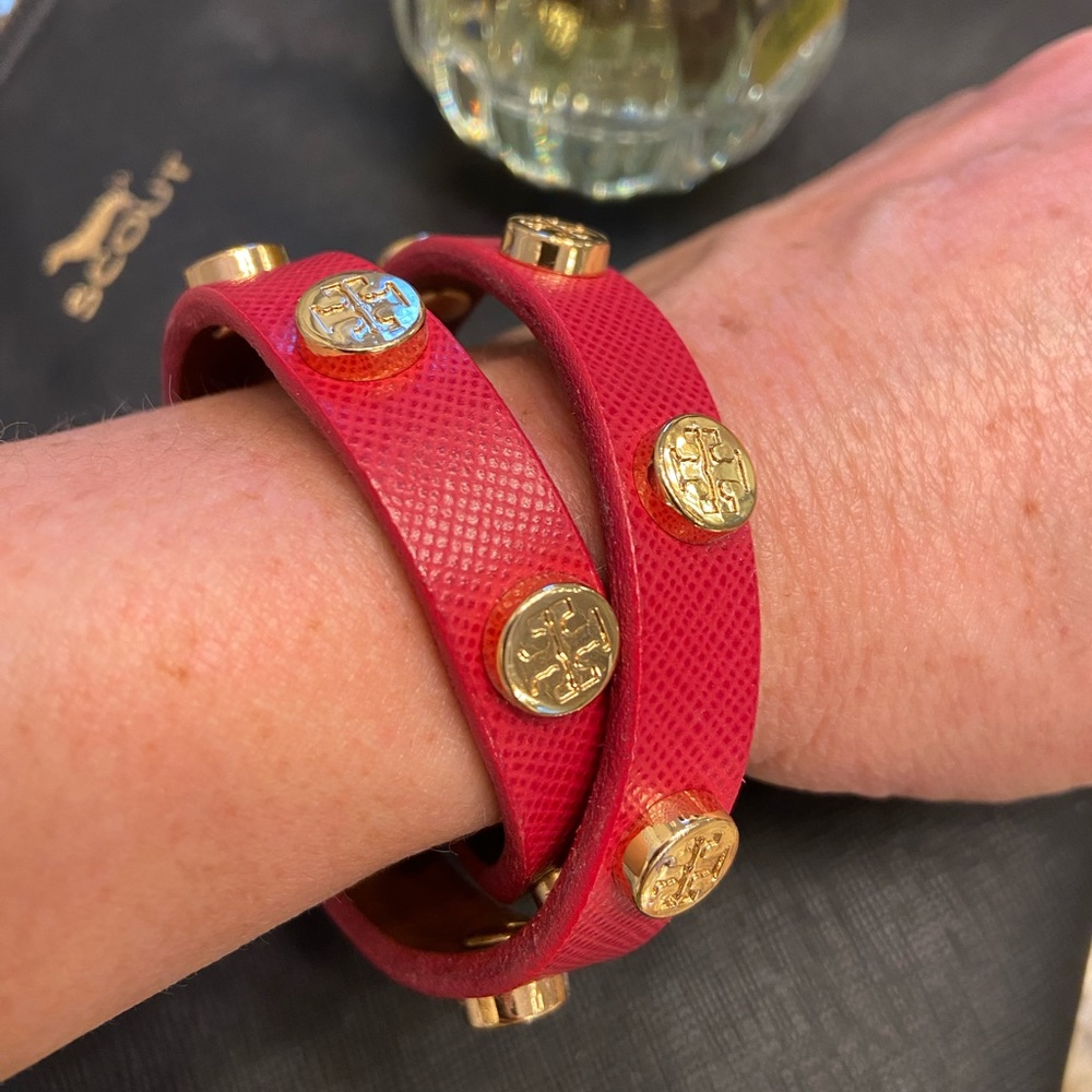Tory Burch double wrap pink leather bracelet.